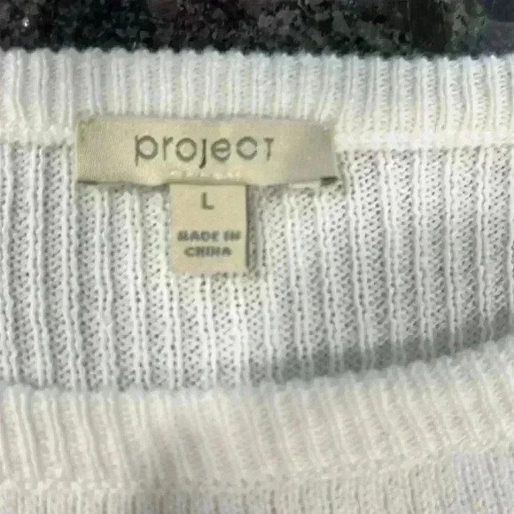 Project Womens Sweater White L Long Sleeves Pullover Side Tie Details Casual EUC - Picture 3 of 9